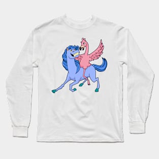 Cartoon flamingo riding on horse Long Sleeve T-Shirt